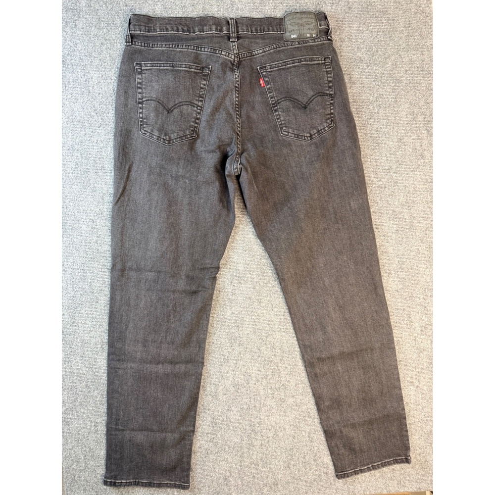 Levis 541 Athletic Taper Jeans Mens 36x34 Faded Black Grey Denim Workwear Pants - Picture 8 of 8